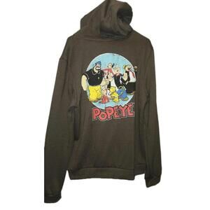 POPEYE THE SAILOR MAN N FRIENDS BROWN CARTOON  HOODIE MENS SZ LARGE NWT 🔥